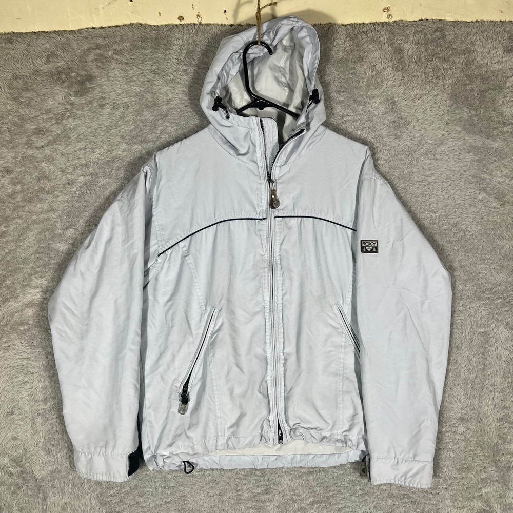 Roxy Snow Hooded Windbreaker Jacket Light Blue Full Zip Mesh Lined Small